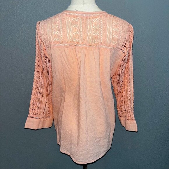 SOFT SURROUNDINGS Lahela Crochet Lace Trimmed Blouse Top - Peach Bisque - EUC -M - Picture 6 of 10